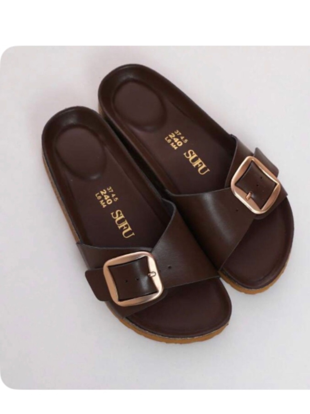 Slide Sandals - Minimal Single Buckle Design - Leather Insole - Cork Footbed 8
